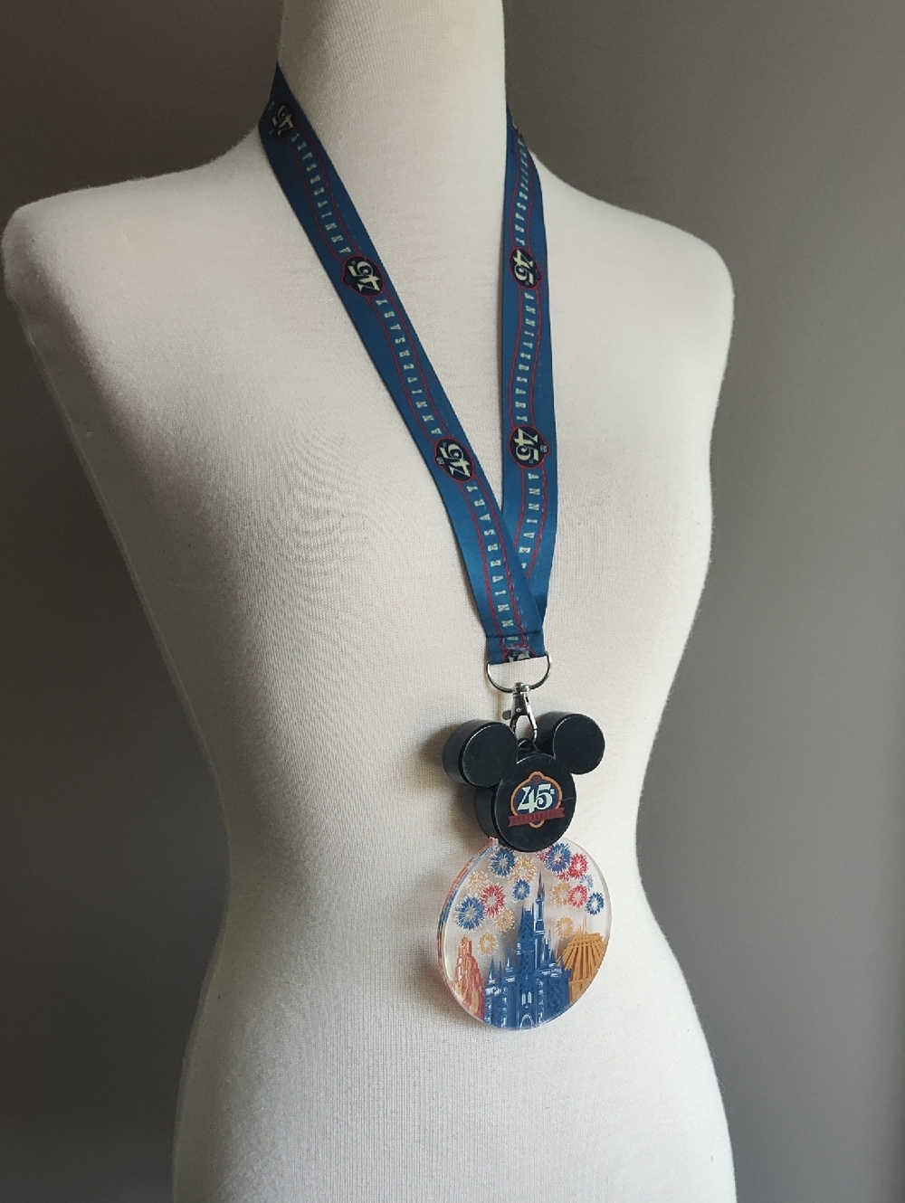Disney Blue 45th Anniversary Mickey Mouse Lanyard with Castle Light Up Medallion